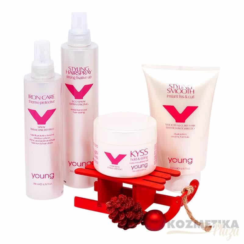 Csomag Ár! Young Hővédő Spray+Hajlakk+Kyss wax+Smooth Egyenesítő/Göndörítő Krém